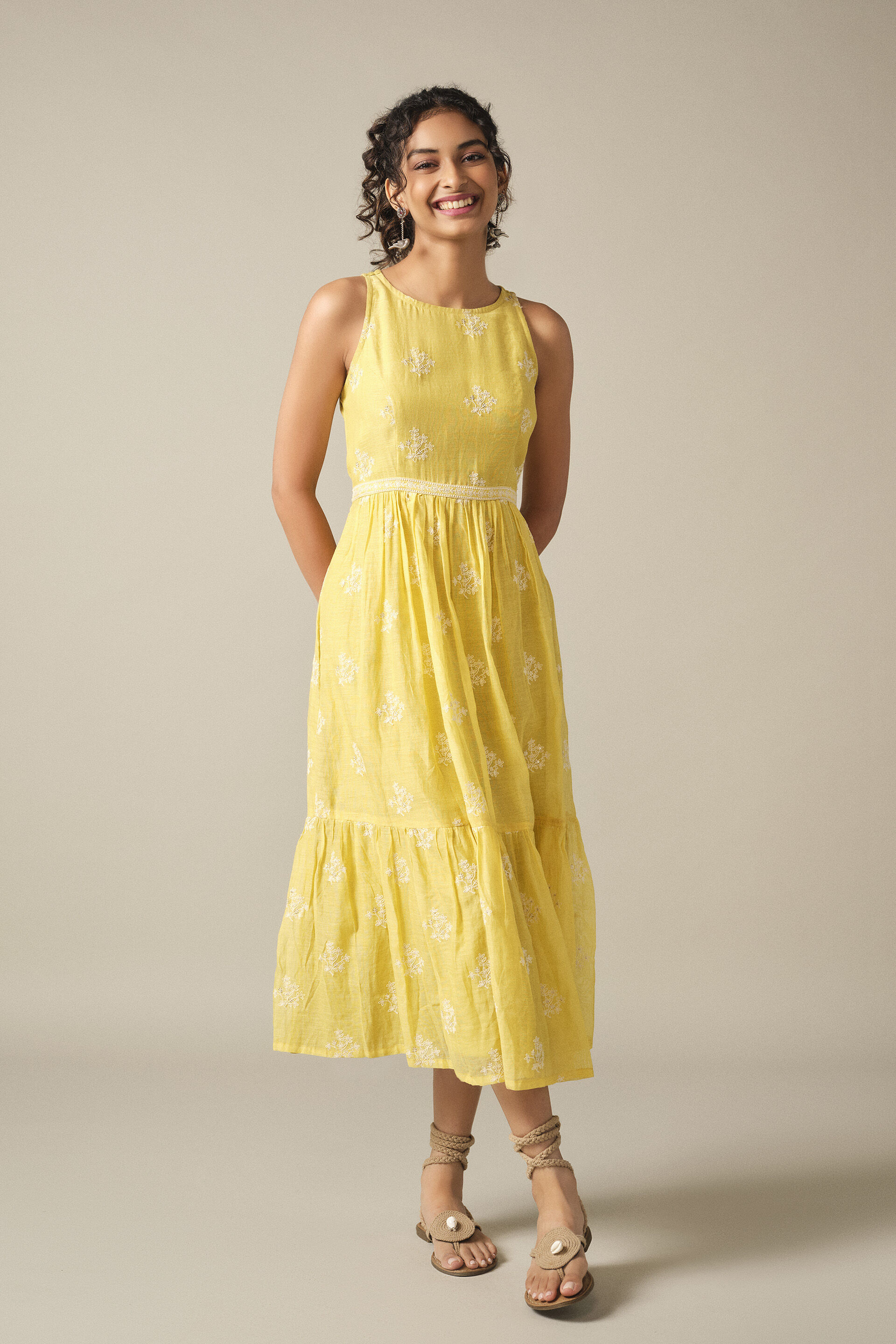 Embroidered Summer Maxi Dress in Yellow